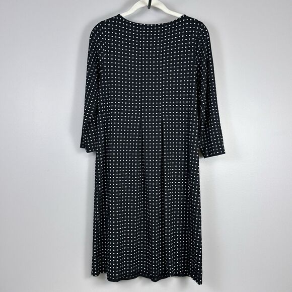J. Jill Wearever Women's Small Dress Black Shift Knit 3/4 Sleeve Stretch Dots - Picture 3 of 6